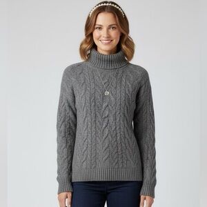 Twelve & Co Cashmere Cable Knit Thick Turtleneck Soft Cozy Minimalist Preppy M
